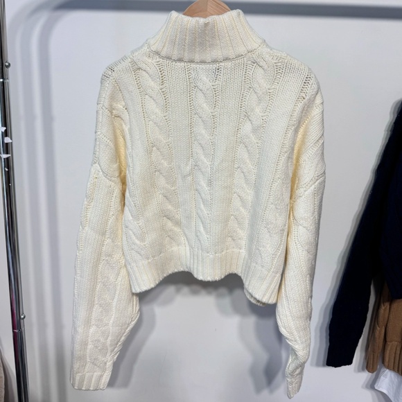 STAUD Cropped Hampton Sweater Knit Top - Ivory Zip Up Causal - Picture 7 of 8